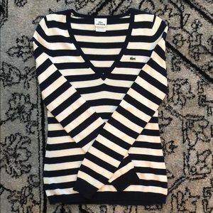 Navy and cream striped Lacoste sweater